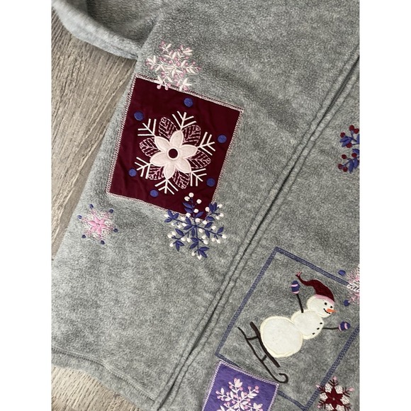 Croft & Barrow Holiday  Fleece Jacket Cozy Shabby Chic Snowman Embroidered  M - Picture 7 of 9